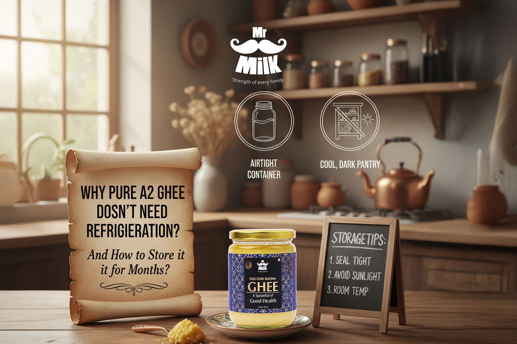 Why Pure A2 Ghee Doesn't Need Refrigeration? And How to Store it for Months?